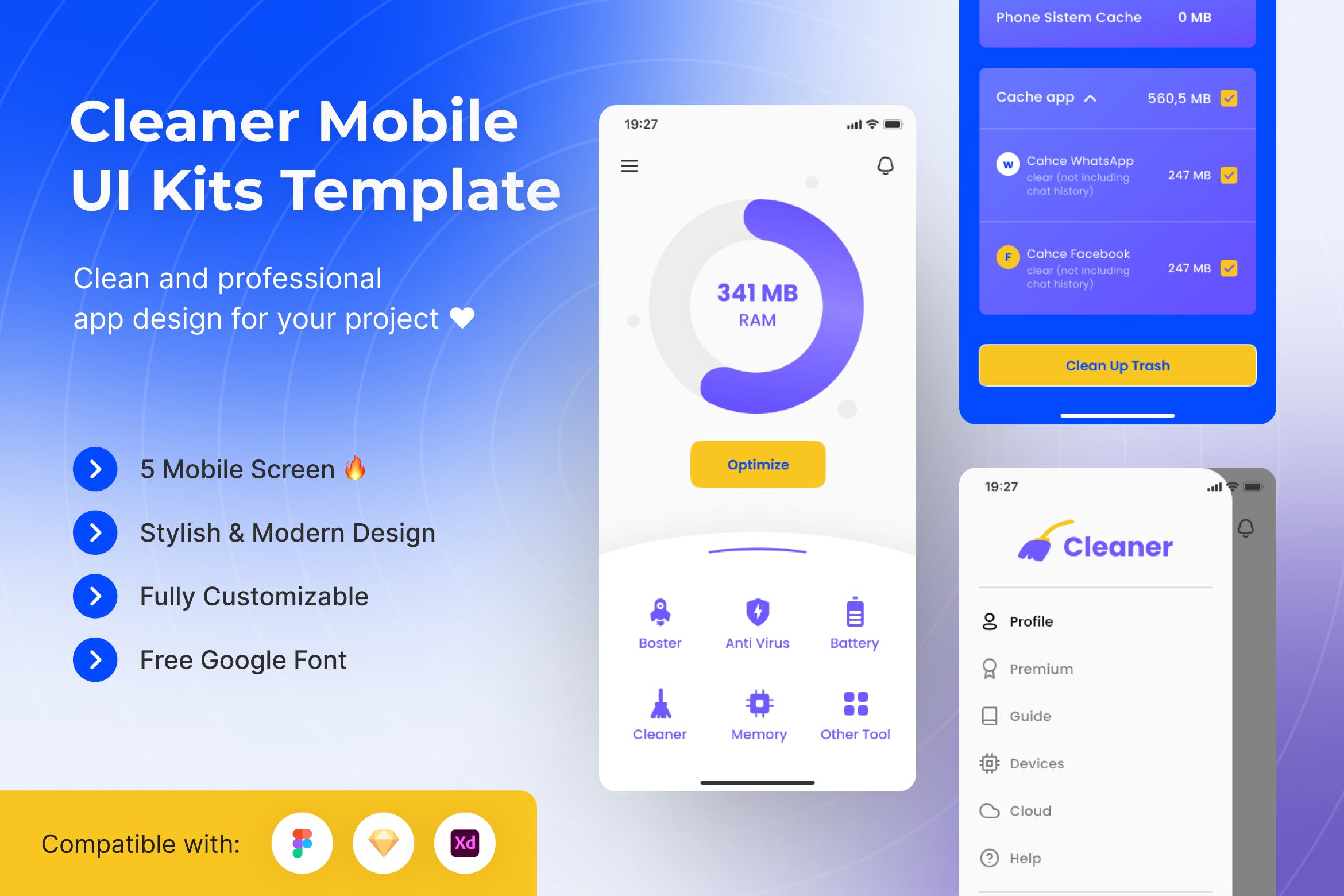 系统清理App移动应用UI套件模板 Cleaner Mobile App UI Kits Template APP UI 第1张