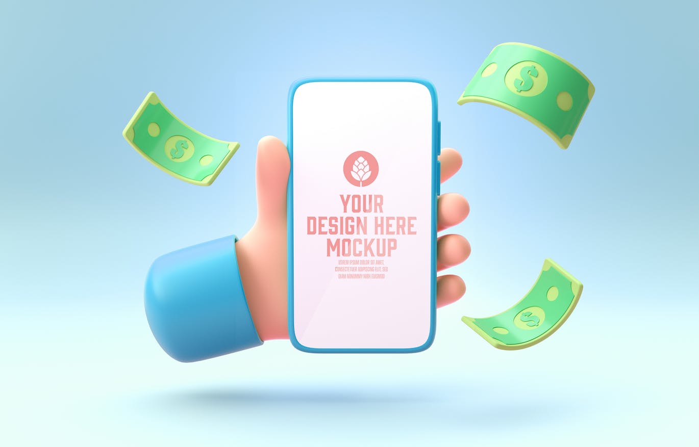 3D钱币概念手机屏幕样机图psd素材 Smartphone With Objects. Money Concept Mockup 样机素材 第5张