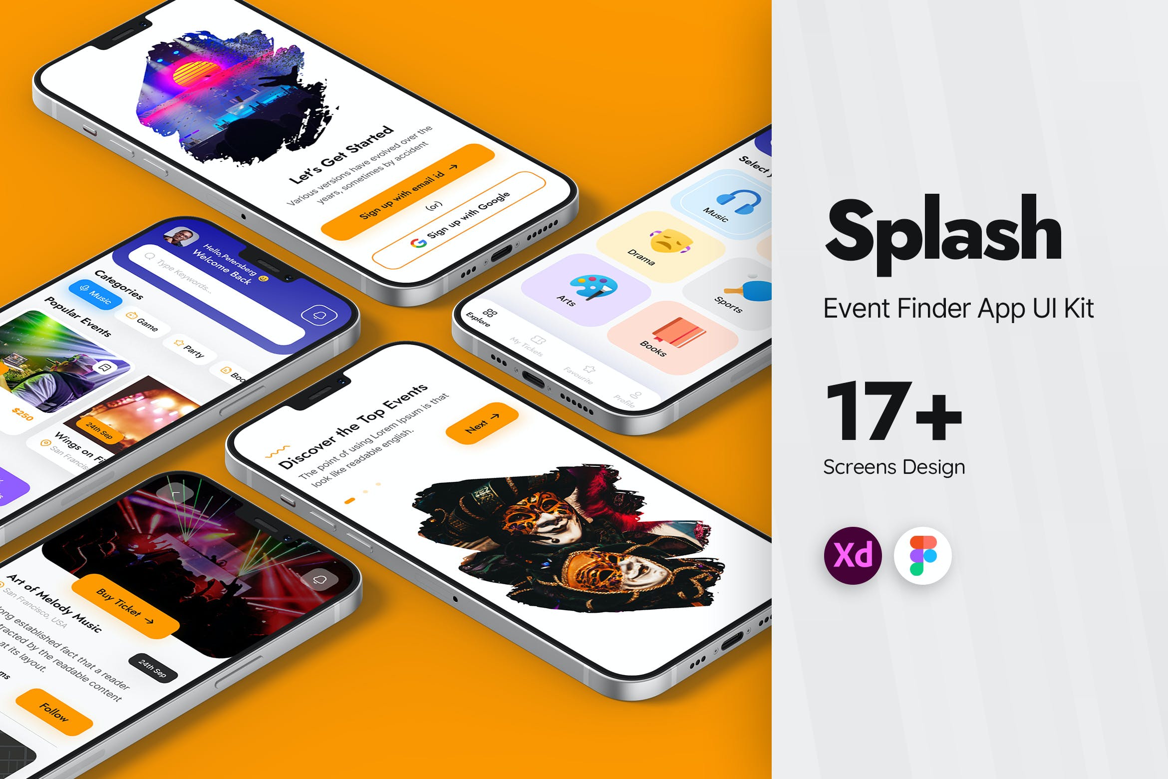 活动查找App应用程序界面设计UI套件模板 Splash Events Finder Mobile App UI Kit APP UI 第1张