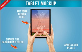 双手使用场景iPad平板电脑样机 Tablet Mockup in Hand Template