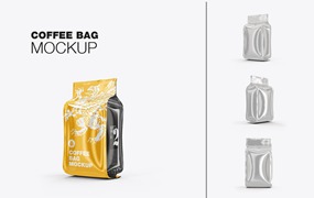 光滑的塑料纸咖啡袋包装设计样机图 Set Glossy Plastic Paper Coffee Bag Mockup