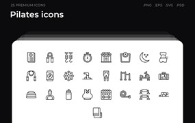 25枚普拉提主题简约线条矢量图标 Pilates icons