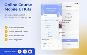 在线课程学习App移动应用UI套件模板 Online Course Study Mobile App UI Kits Template