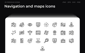 25枚导航和地图主题简约线条矢量图标 Navigation and maps icons