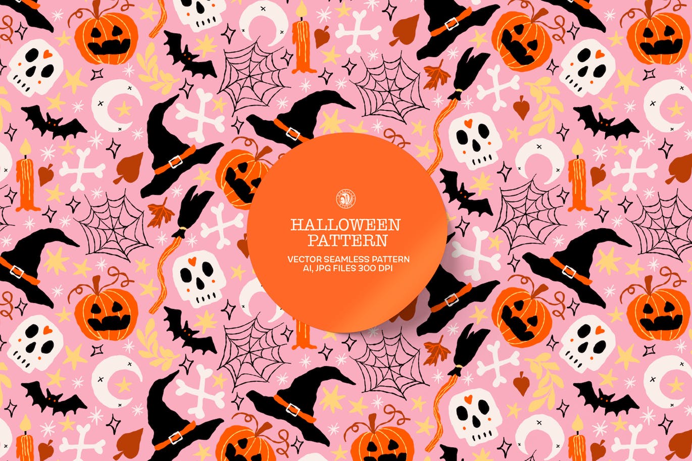 万圣节元素矢量图案 Halloween Vector Pattern 图片素材 第1张