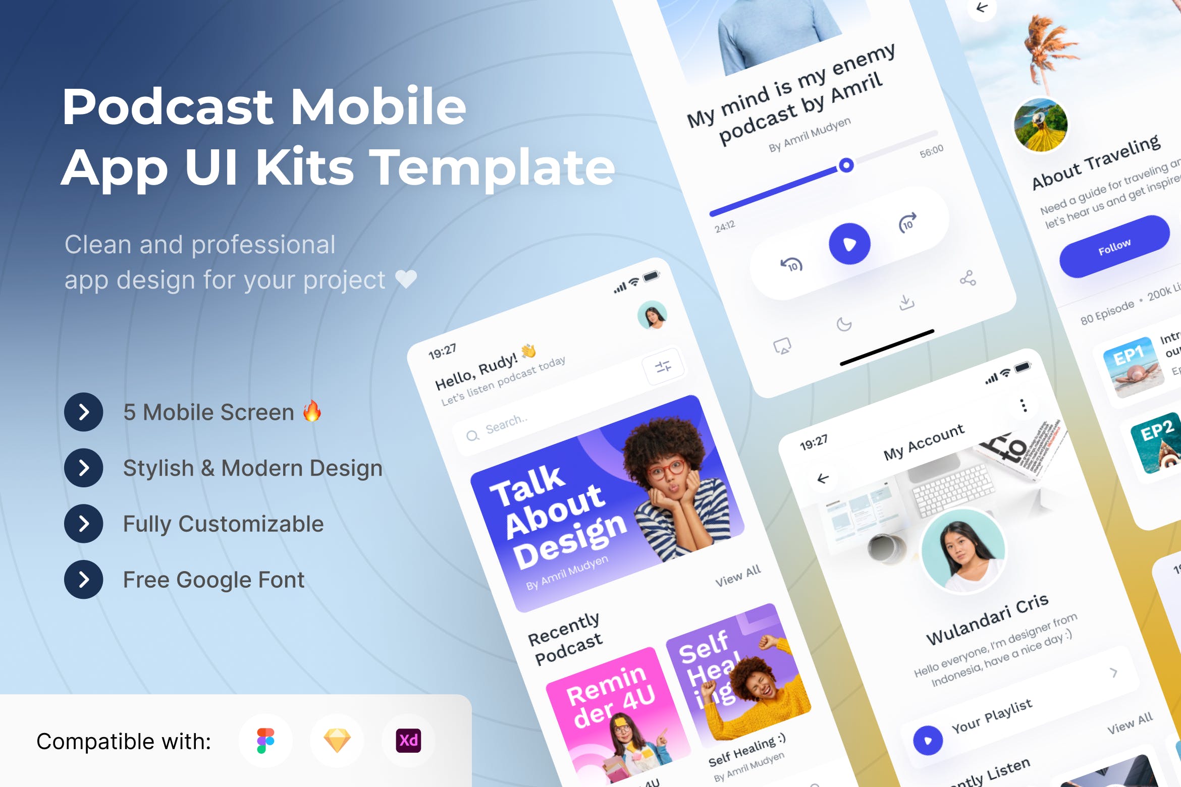 播客App移动应用UI套件模板 Podcast Mobile App UI Kits Template APP UI 第1张