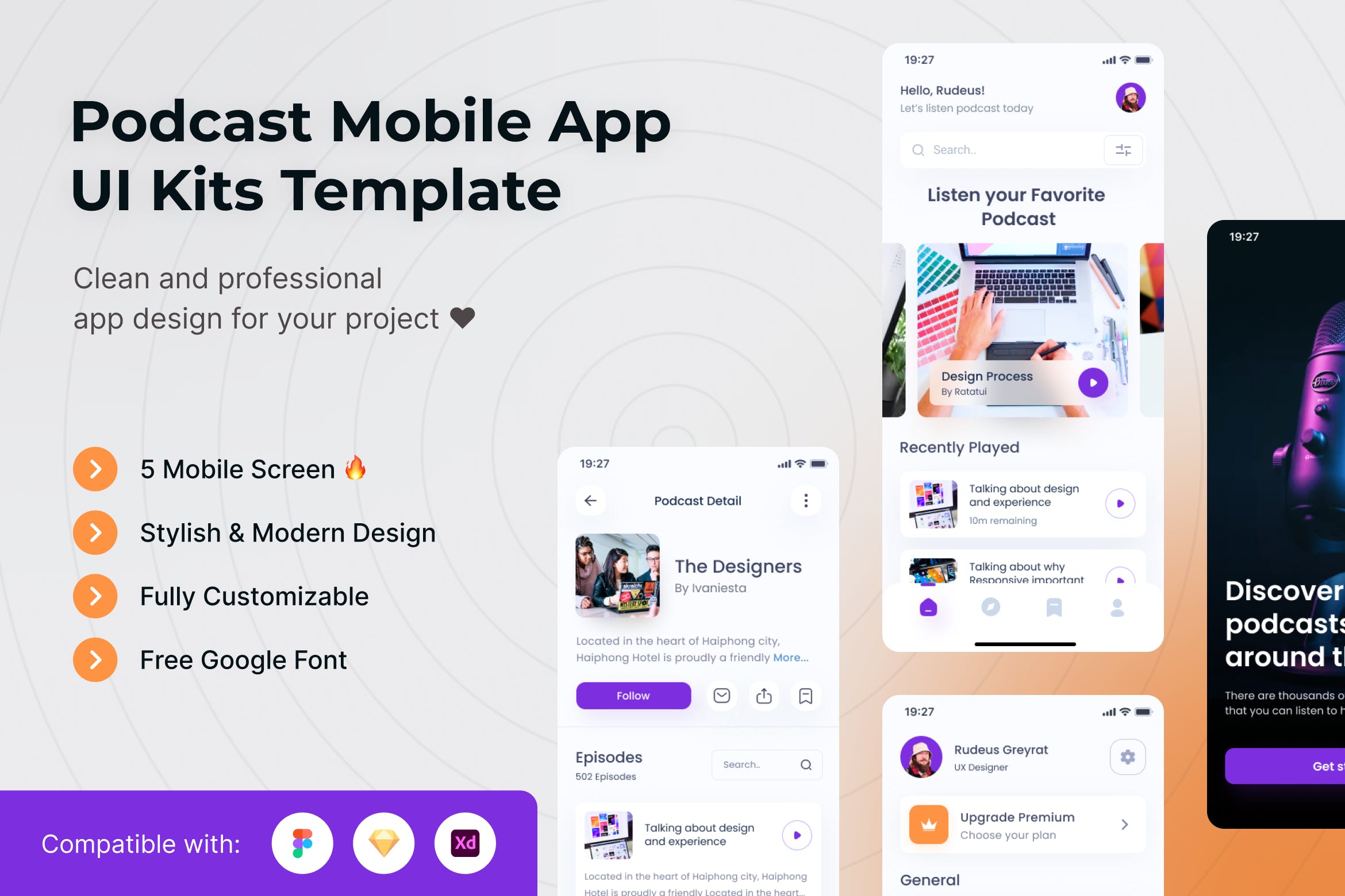 播客节目App移动应用UI套件模板 Podcasts Mobile App UI Kits Template APP UI 第1张