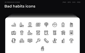 25枚陋习主题简约线条矢量图标 Bad habits icons
