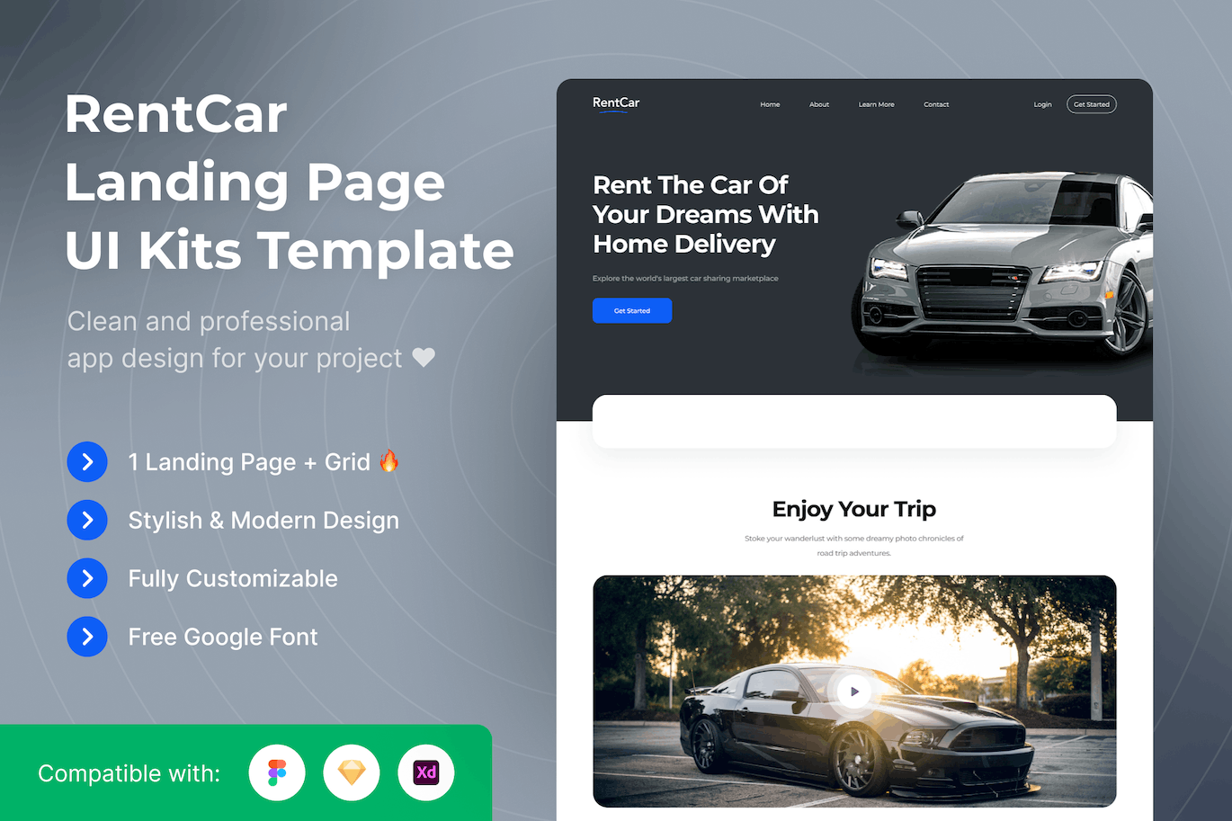 租车网站着陆页UI套件模板 RentCar Landing Page UI Kits Template APP UI 第1张