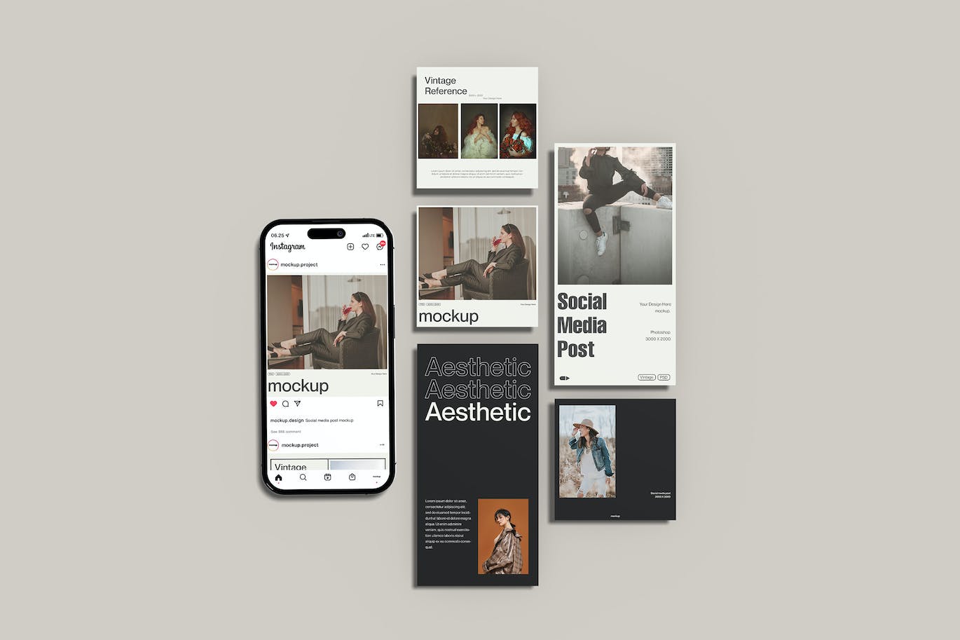极简主义Instagram&屏幕手机样机 Minimalist Instagram Mockup 样机素材 第1张