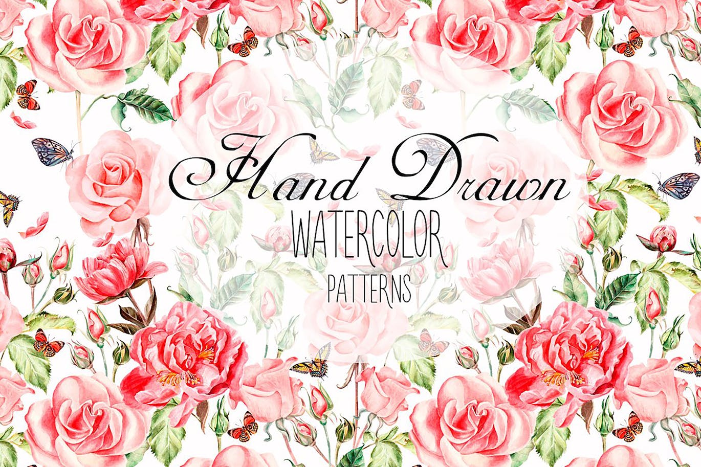 手绘设计水彩花朵图案素材 Hand Drawn Watercolor PATTERNS 图片素材 第1张