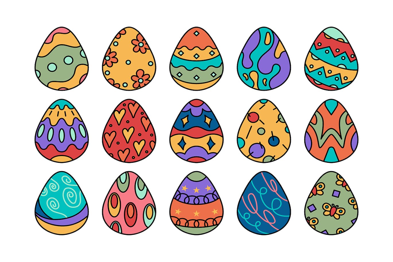 鸡蛋装饰插画集 Eggs Decoration Illustration Set 设计素材 第2张