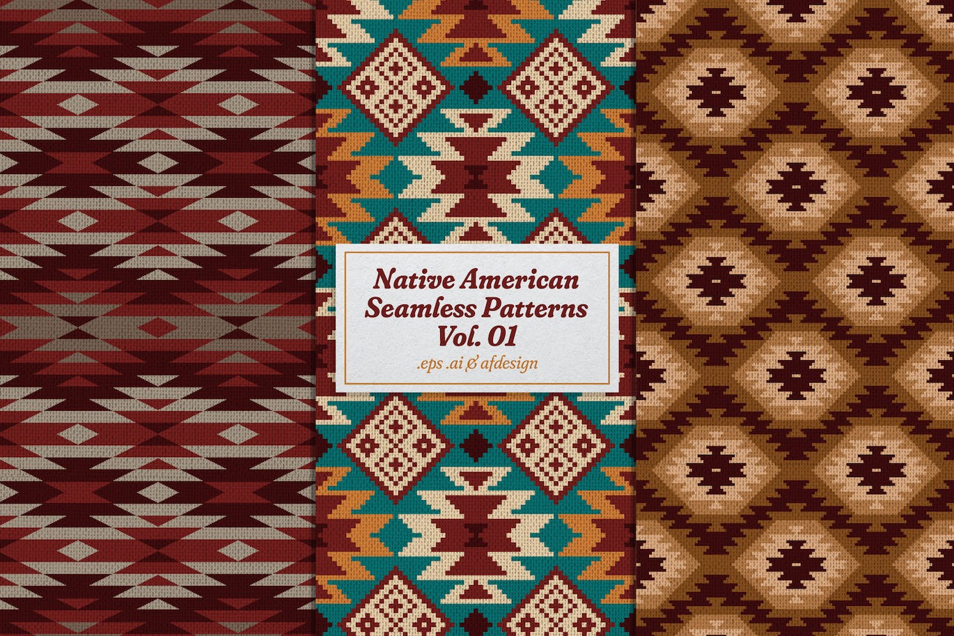 美洲原住民元素无缝图案v1 Native American Seamless Patterns Vol. 01 图片素材 第1张