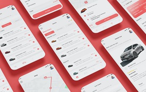 租车商店App应用程序界面设计UI套件模板 Rent Car, Rental Vehicle & Automobile Store App UI