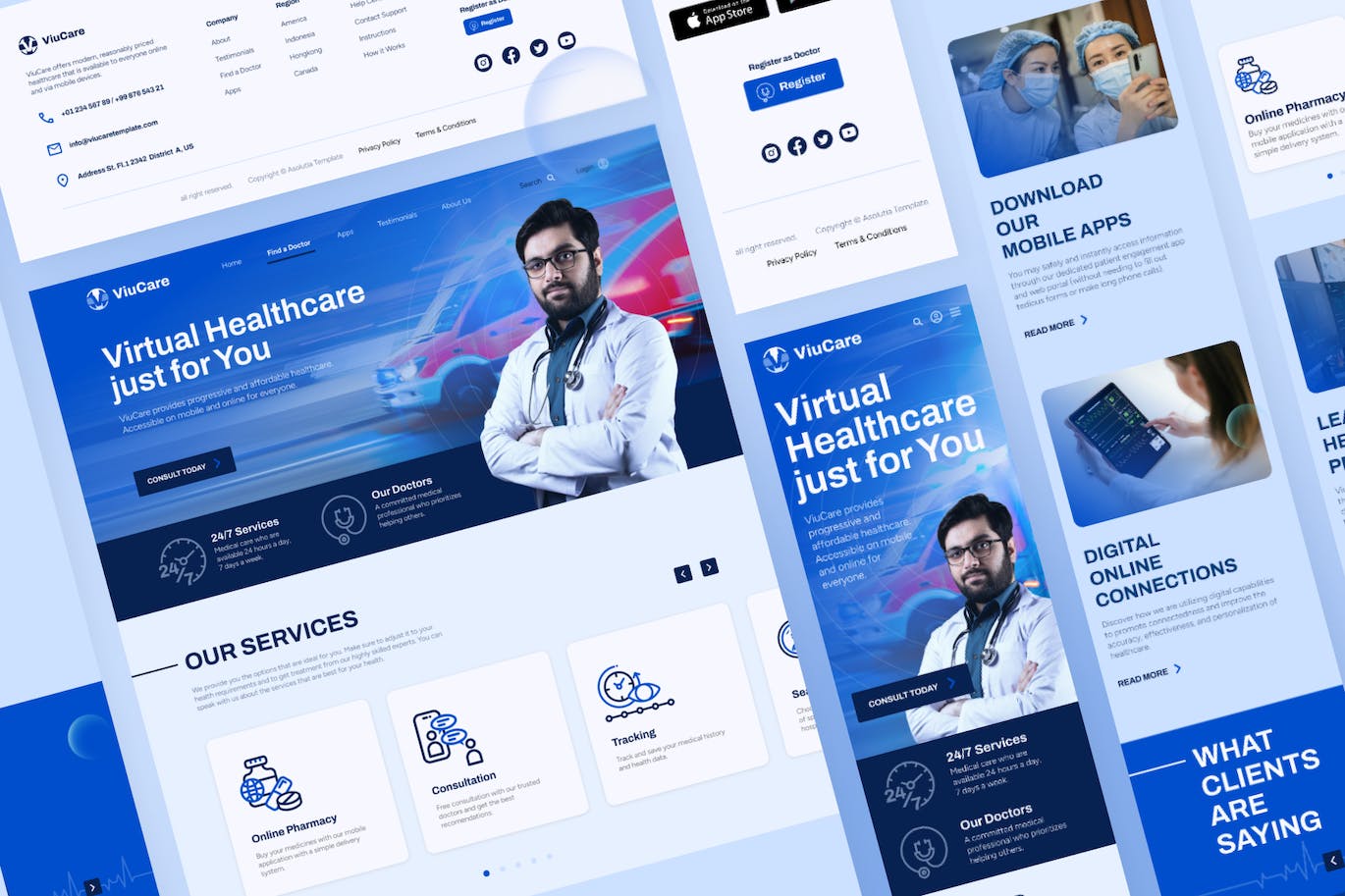 医疗网站着陆页设计模板 ViuCare – Medical Landing Page Template APP UI 第2张