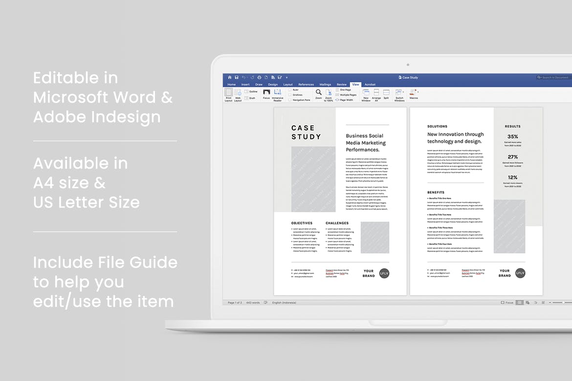 案例研究文档海报设计模板 Case Study | MS Word & Indesign 幻灯图表 第4张