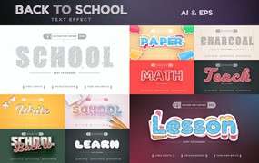 学校必备矢量文字效果字体样式 Set 10 School Editable Text Effects, Font Styles