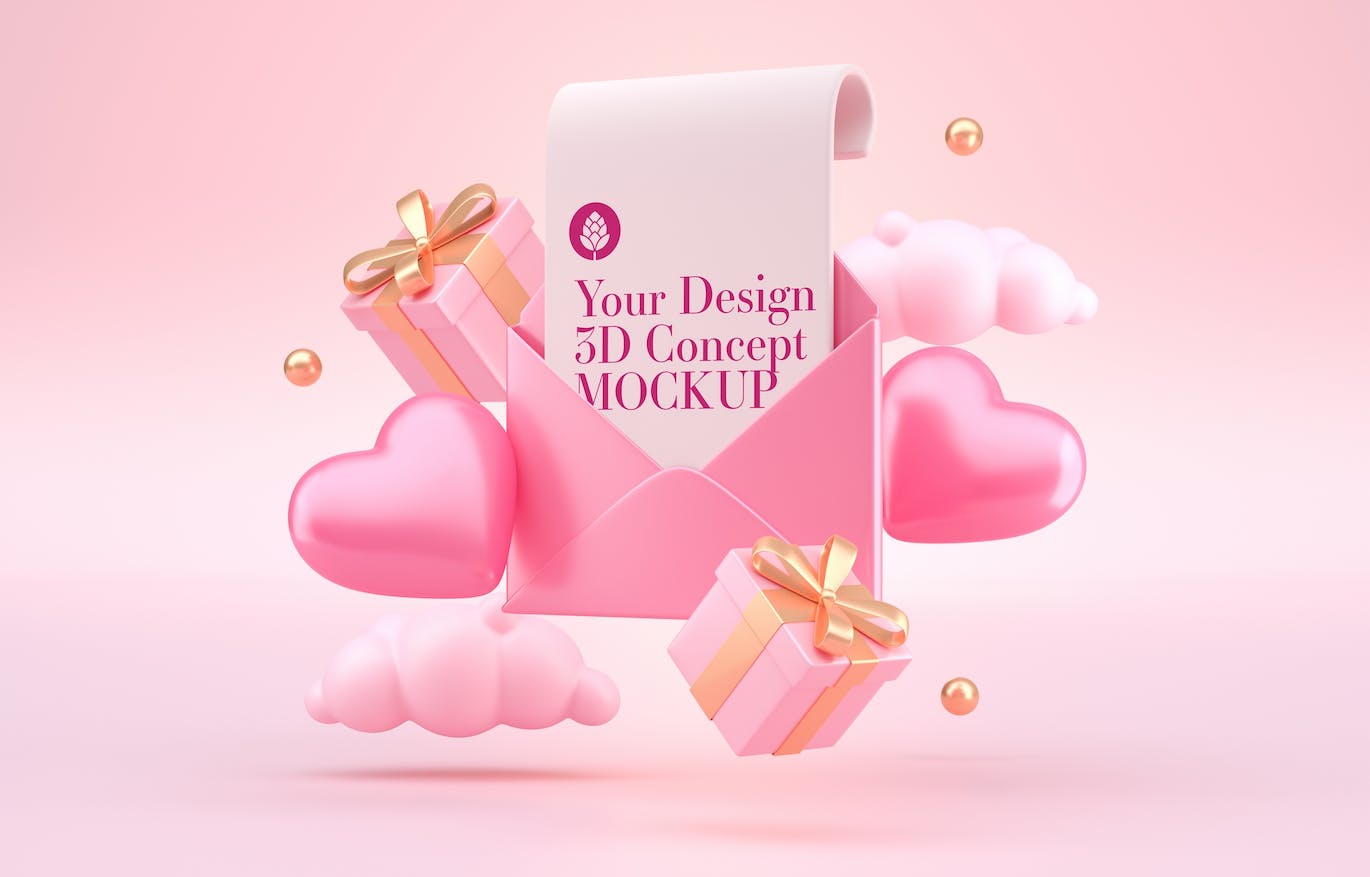 3D元素情人节概念样机图psd素材 Set Valentine’s Day Concept Mockup 样机素材 第9张