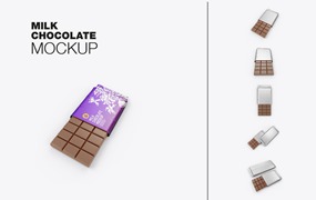 光亮的巧克力棒设计包装样机图 Set Glossy Chocolate Bar Mockup