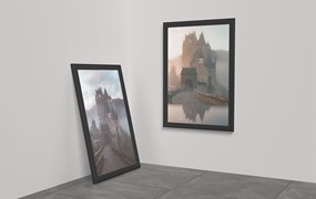 墙角作品展示画框架样机图psd模板 Frame Mockup