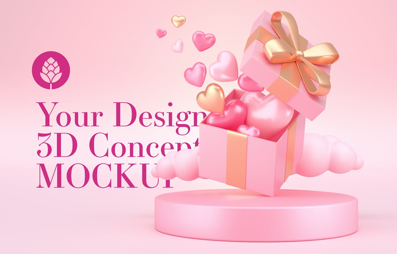 情人节3D礼品装饰概念样机图psd素材 Set Valentine’s Day Concept Mockup 图片素材 第4张