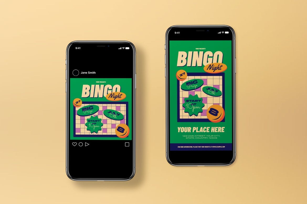 绿色平面设计宾果之夜海报模板下载 Green Flat Design Bingo Night Flyer Set 设计素材 第3张