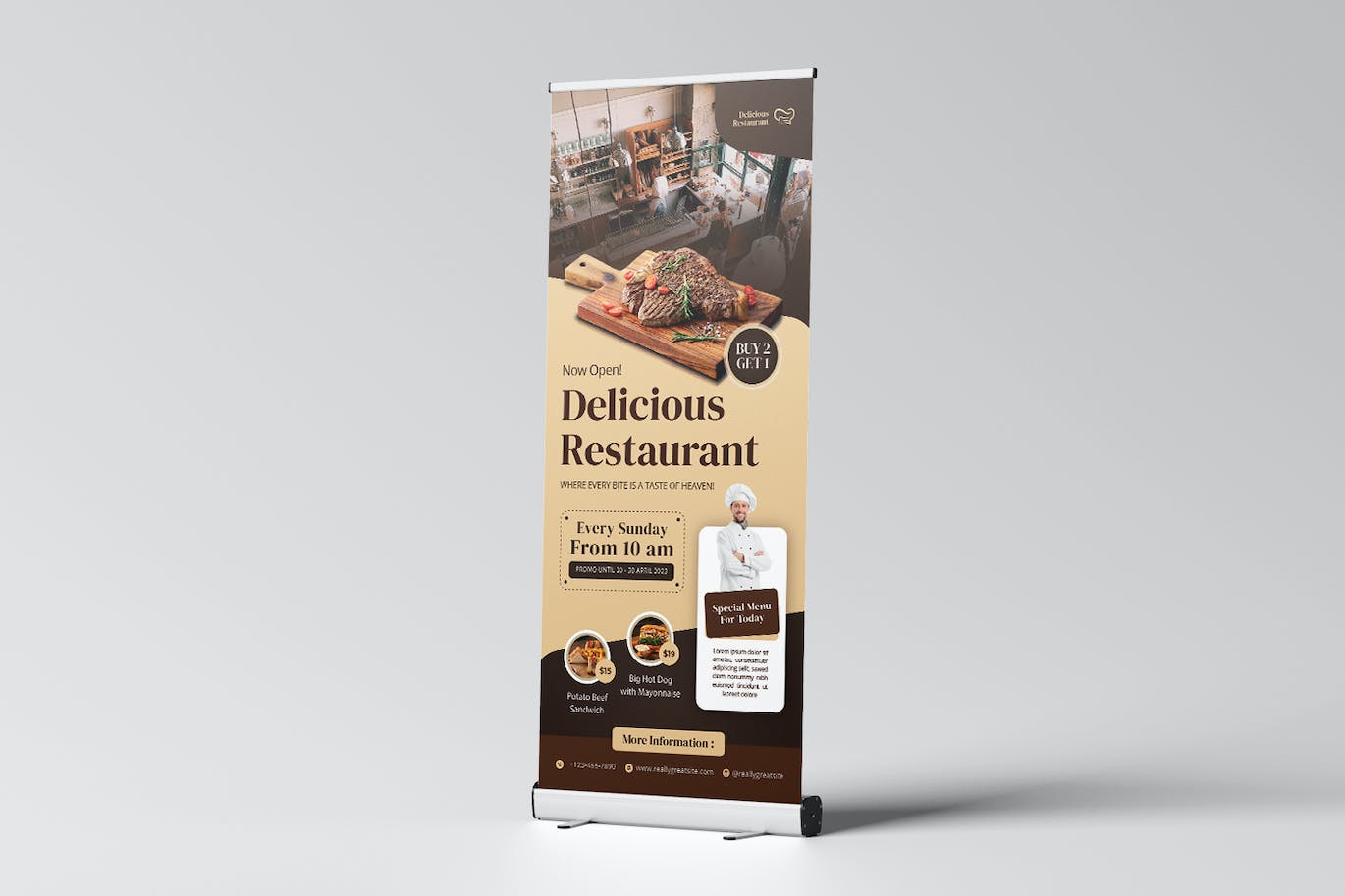 美味餐厅易拉宝模板 Delicious Resto Roll Up Banner 样机素材 第2张