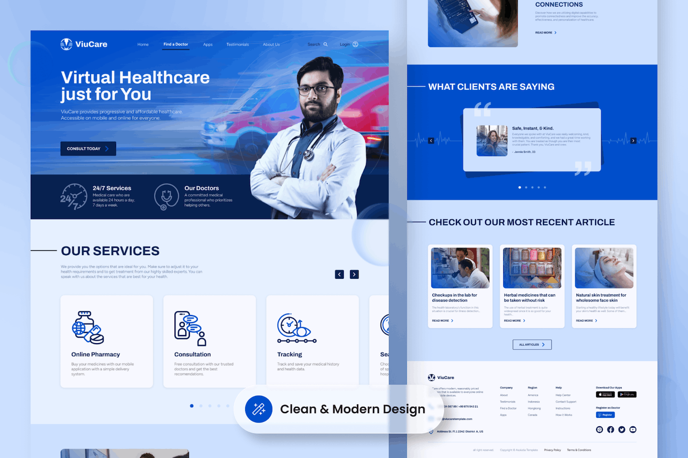 医疗网站着陆页设计模板 ViuCare – Medical Landing Page Template APP UI 第3张