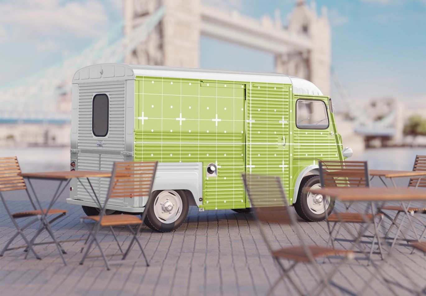 复古餐车广告场景样机图 Set Vintage Food Truck Scene Mockup 样机素材 第2张