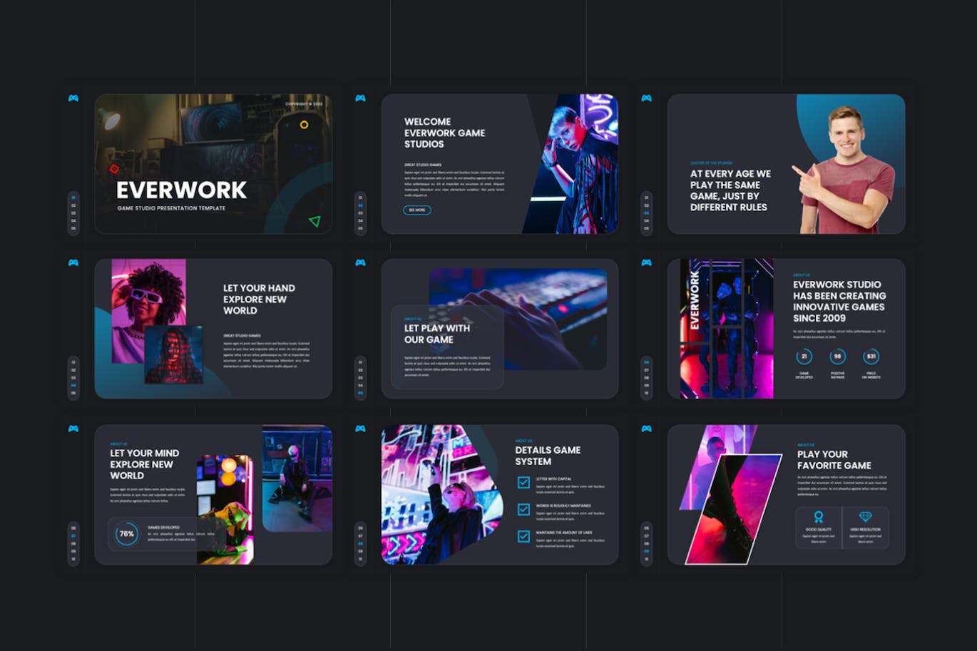 游戏工作室Google幻灯片模板下载 Everwork – Gaming Studio Google Slides Template 幻灯图表 第3张