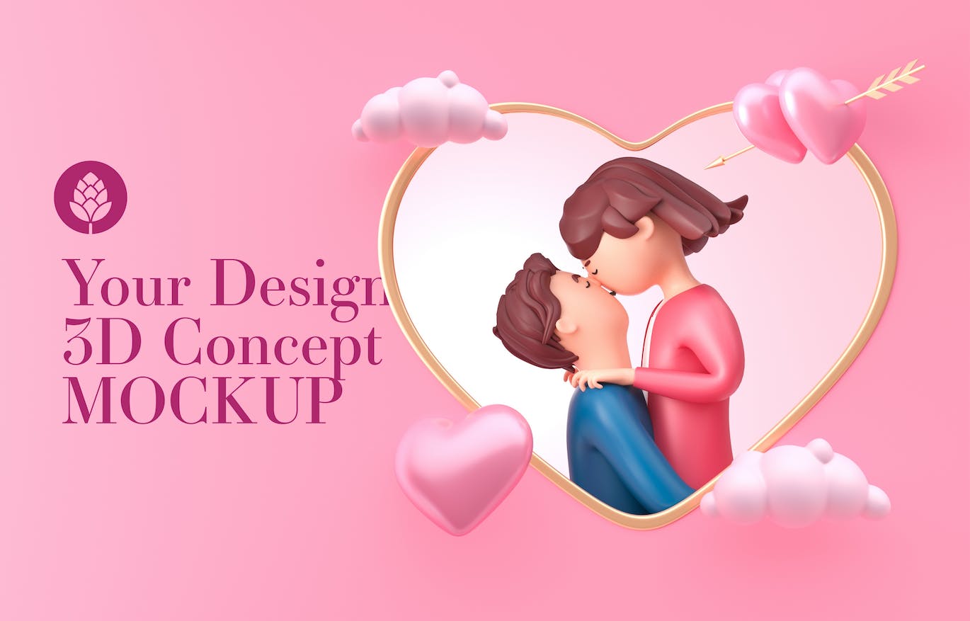 情人节3D装饰手机屏幕样机图psd素材 Set Valentine’s Day Concept with Mobile Mockup 样机素材 第6张