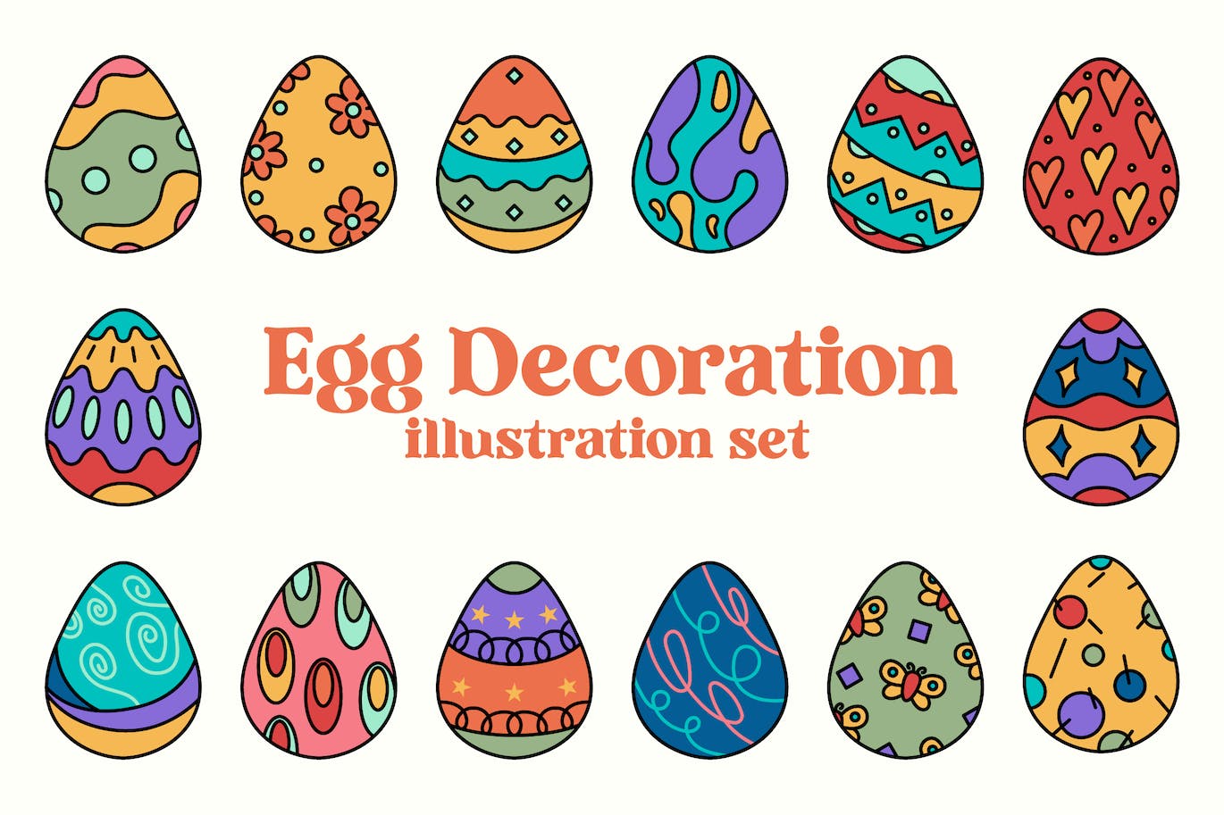 鸡蛋装饰插画集 Eggs Decoration Illustration Set 设计素材 第1张