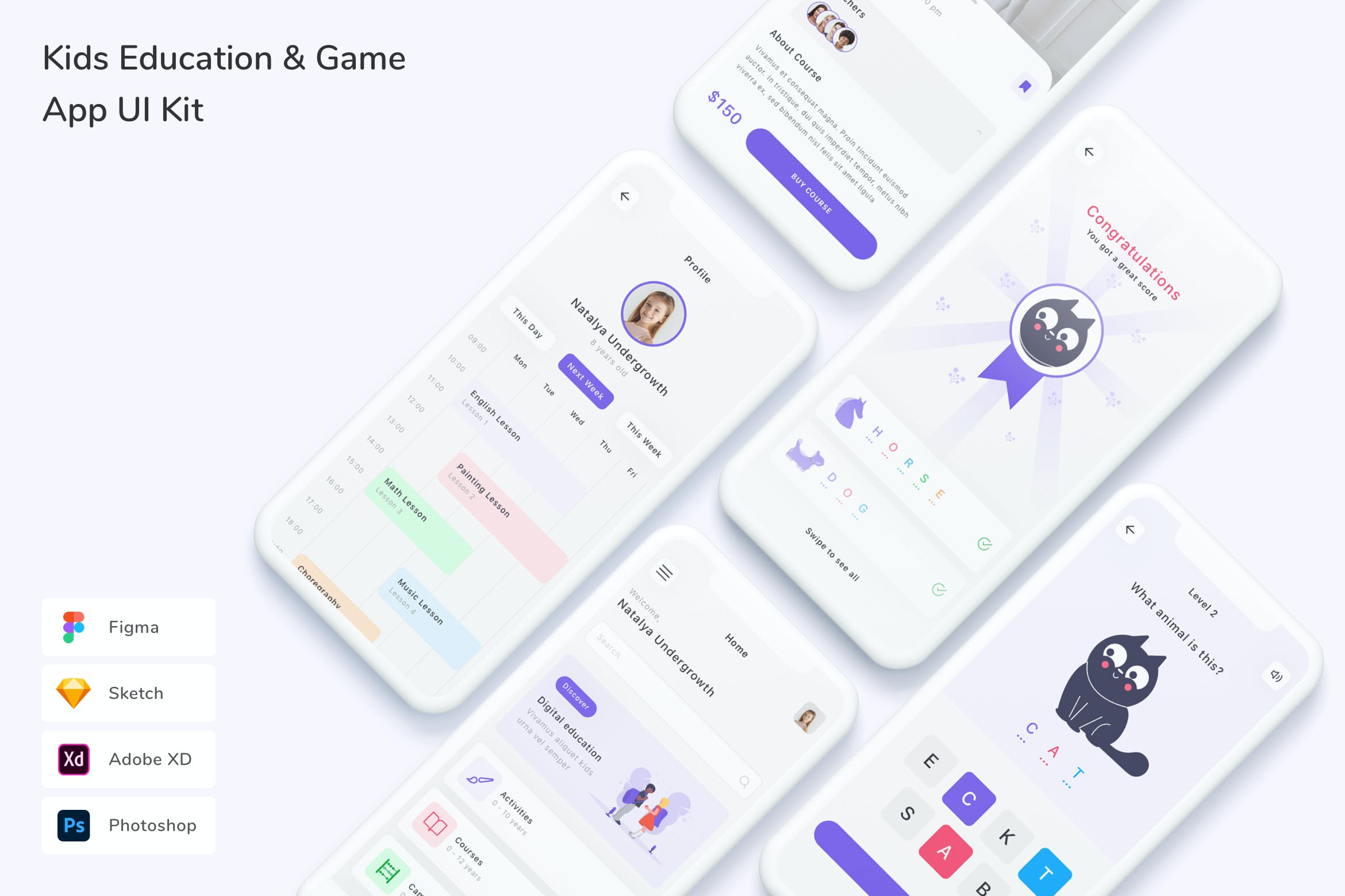 儿童教育和游戏移动应用UI设计套件 Kids Education & Game App UI Kit APP UI 第1张