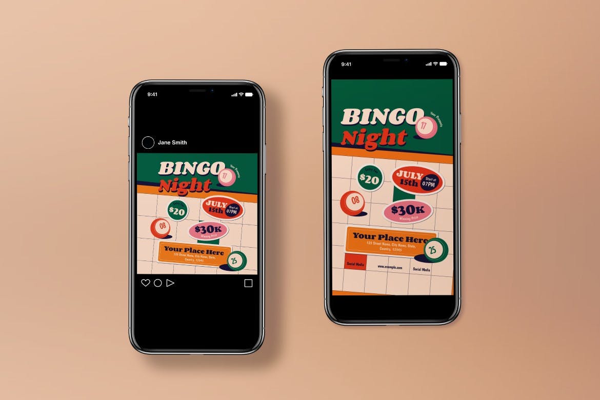 白色平面设计宾果之夜宣传单素材 White Flat Design Bingo Night Flyer Set 设计素材 第3张