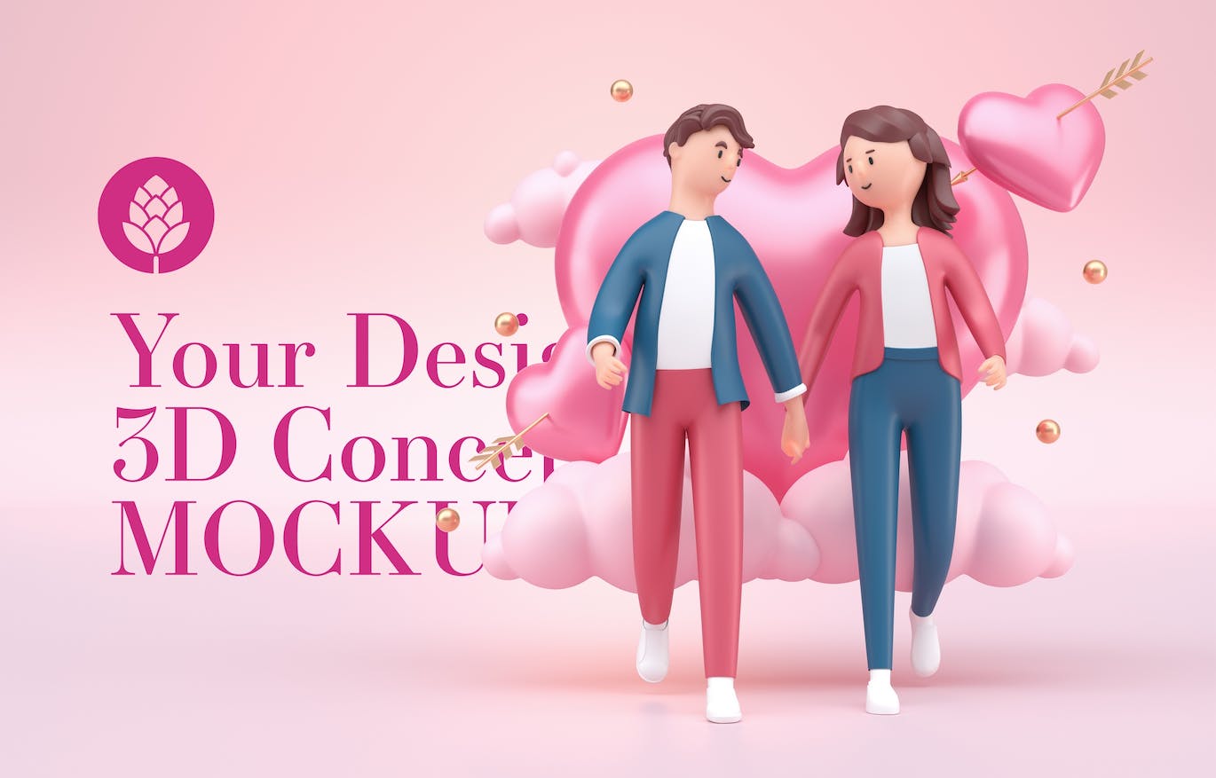 3D元素情人节概念样机图psd素材 Set Valentine’s Day Concept Mockup 样机素材 第6张