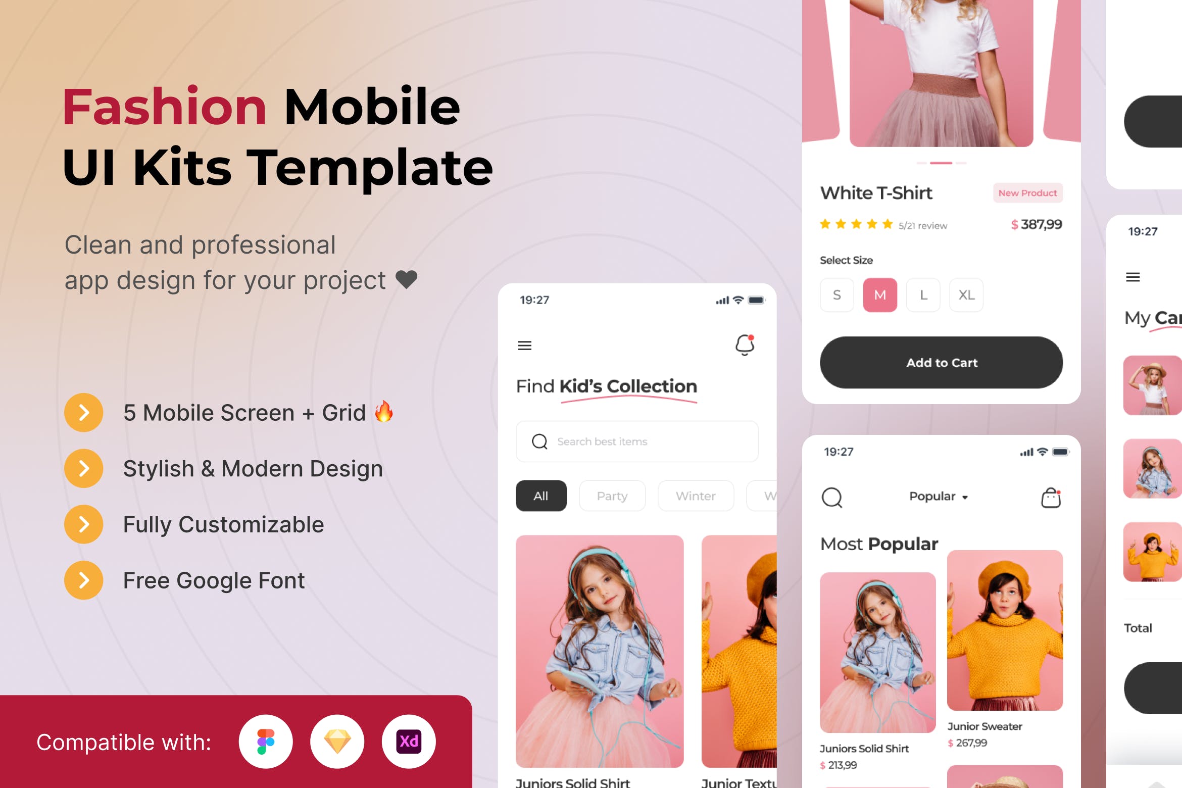 时尚服装App移动应用UI套件模板 Fashion Mobile App UI Kits Template APP UI 第1张