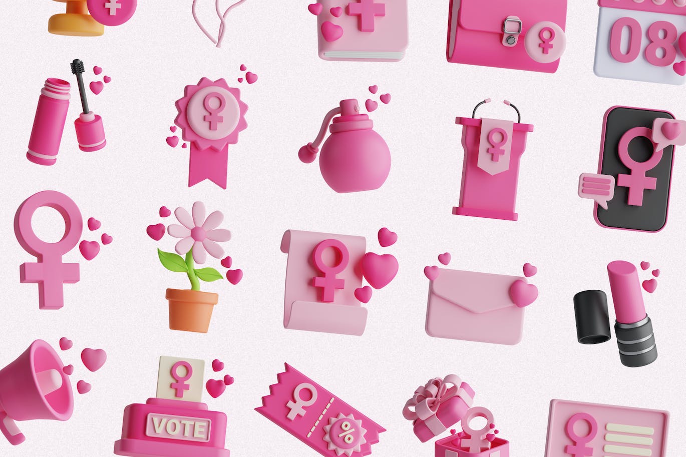 妇女节粉色3D图标集 Women’s Day 3D Icon Set 图标素材 第4张