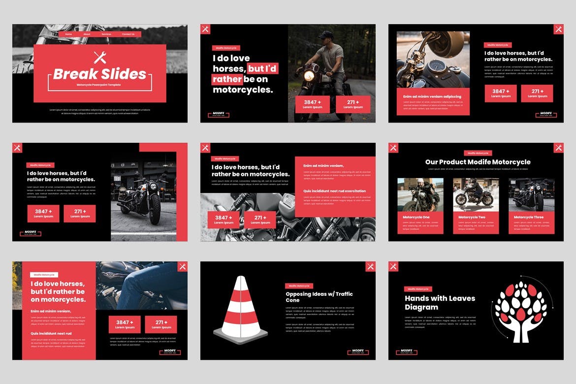 摩托车改装派对谷歌幻灯片素材 Modife – Motorcycle Google Slides Template 幻灯图表 第3张
