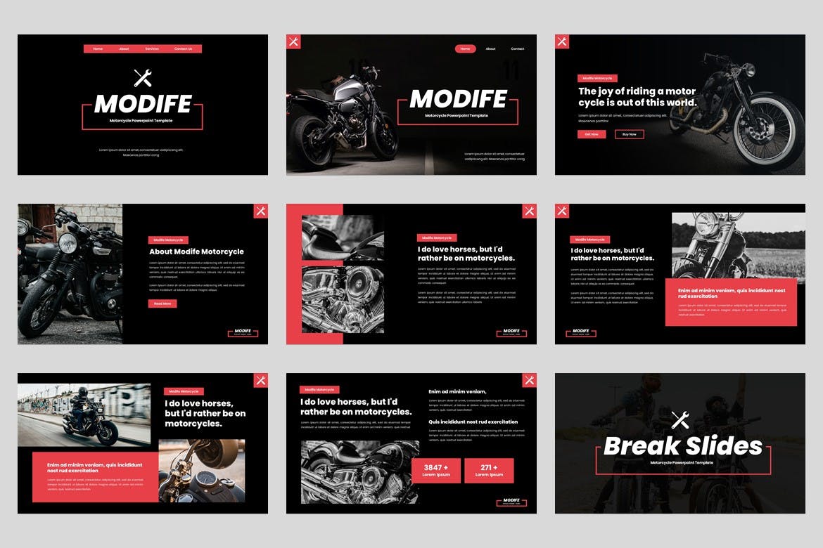 摩托车改装派对Keynote幻灯片模板 Modife – Motorcycle Keynote Template 幻灯图表 第3张