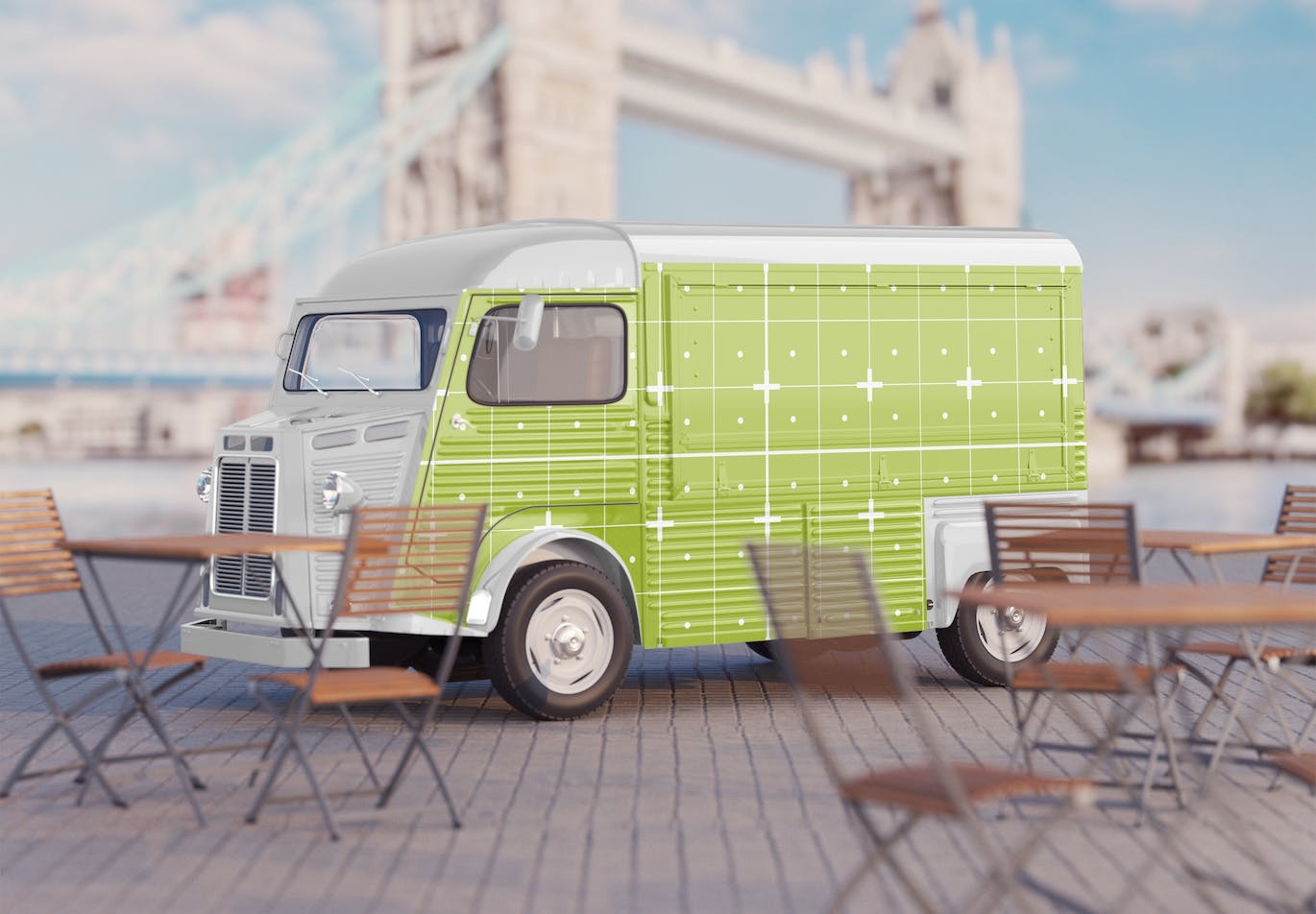 复古餐车广告场景样机图 Set Vintage Food Truck Scene Mockup 样机素材 第8张