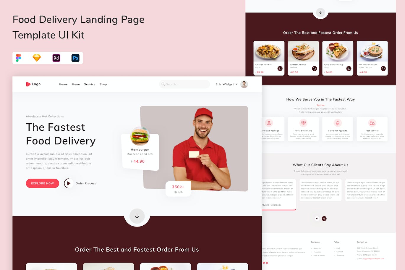 送餐网站着陆页模板UI套件 Food Delivery Landing Page Template UI Kit APP UI 第1张