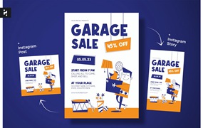 旧商品回收宣传单设计 Garage Sale Flyer Mid Century Style