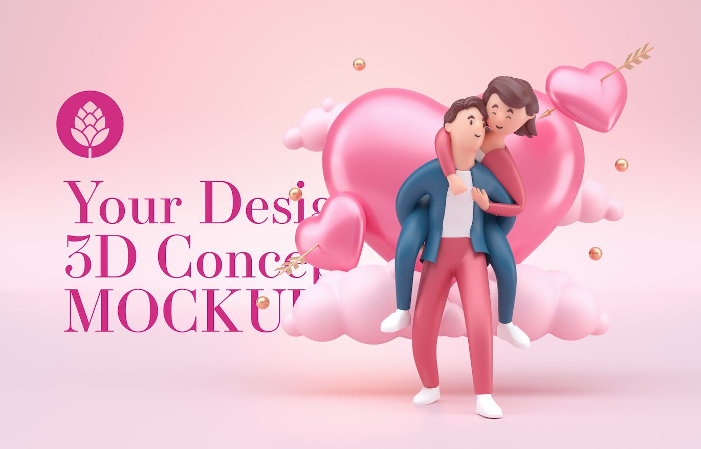 3D元素情人节概念样机图psd素材 Set Valentine’s Day Concept Mockup 样机素材 第12张