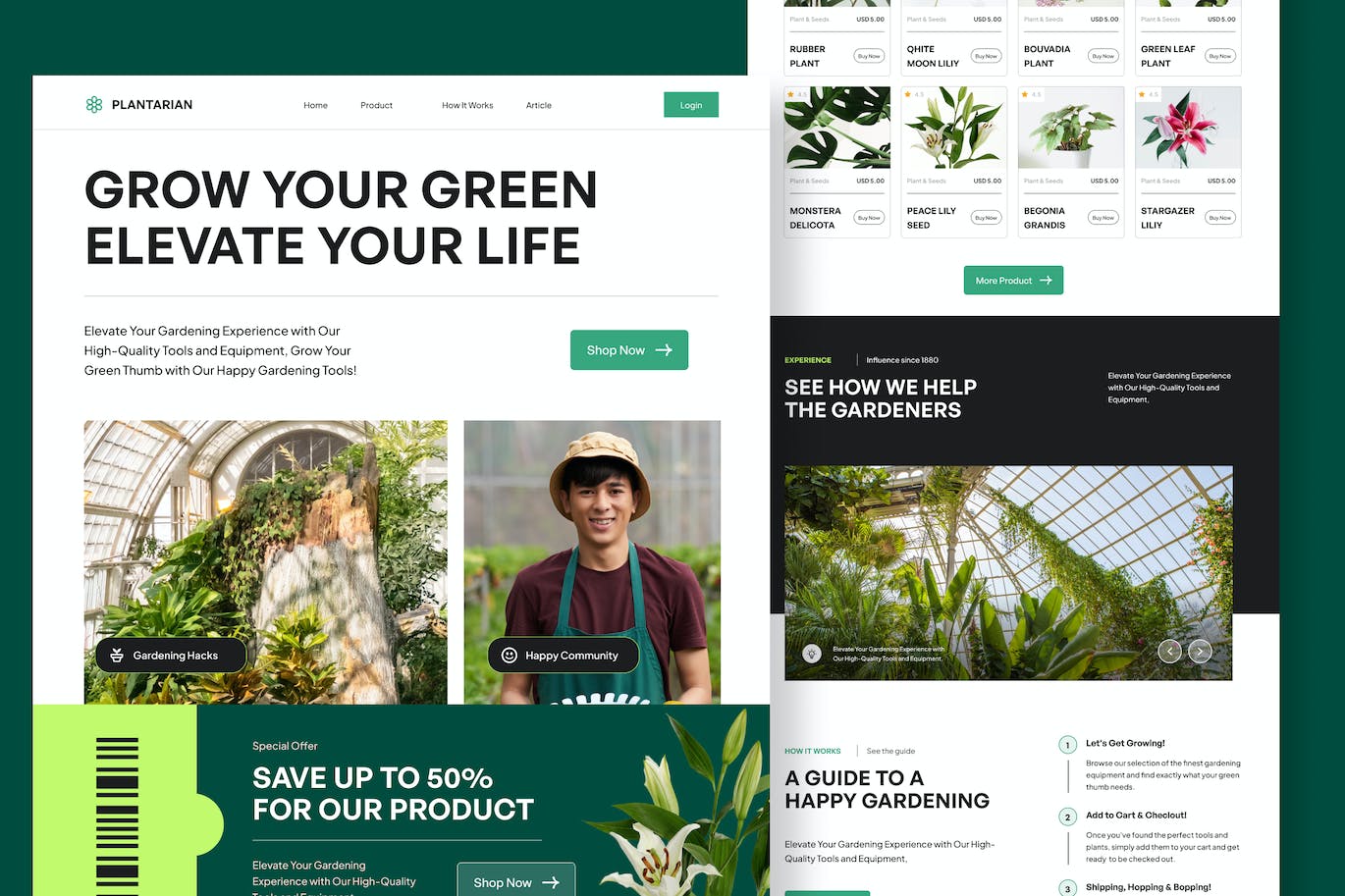 园艺机构网站着陆页模板 Gardening Equipment – Landing Page APP UI 第3张