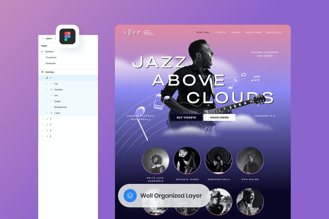 音乐节网站着陆页UI设计模板 Loud – Music Festival Landing Page APP UI 第4张