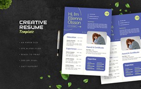 蓝色创意简历履历表模板 Blue Creative Resume