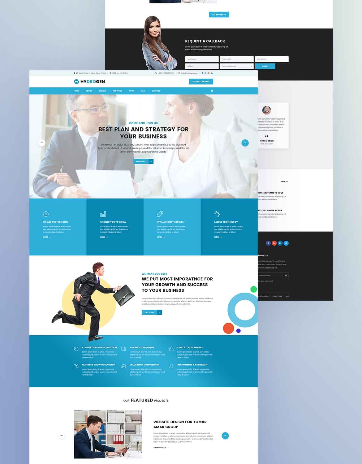 公司和商业网站着陆页PSD模板 Hydrogen – Corporate & Business Psd Template APP UI 第2张