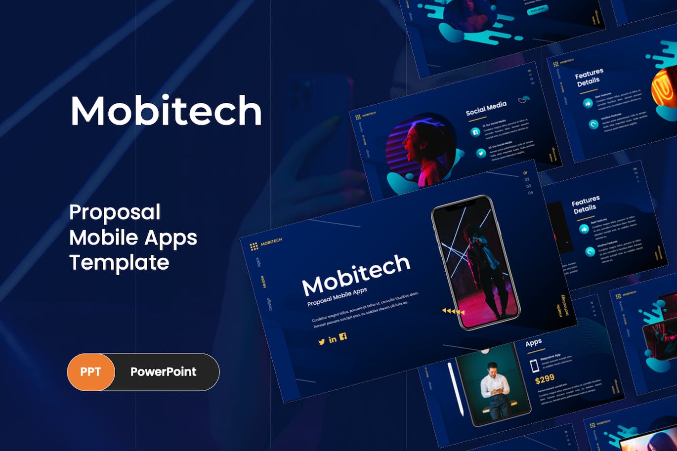 手机科技提案PowerPoint演示模板 Mobitech – Mobile Proposal PowerPoint Template 幻灯图表 第1张