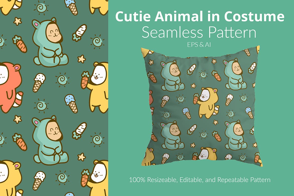 可爱的动物服装图案素材 Cutie Animal in Costum Pattern 图片素材 第1张