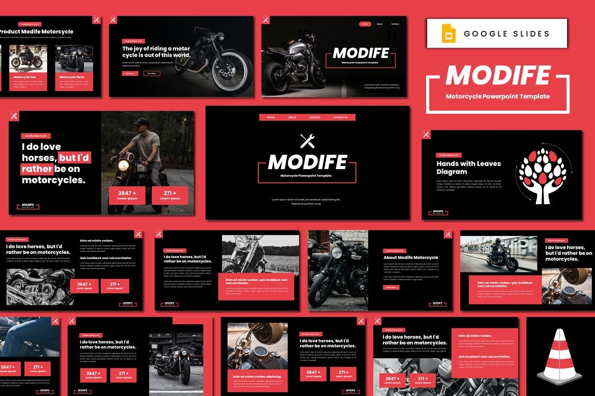 摩托车改装派对谷歌幻灯片素材 Modife – Motorcycle Google Slides Template 幻灯图表 第1张